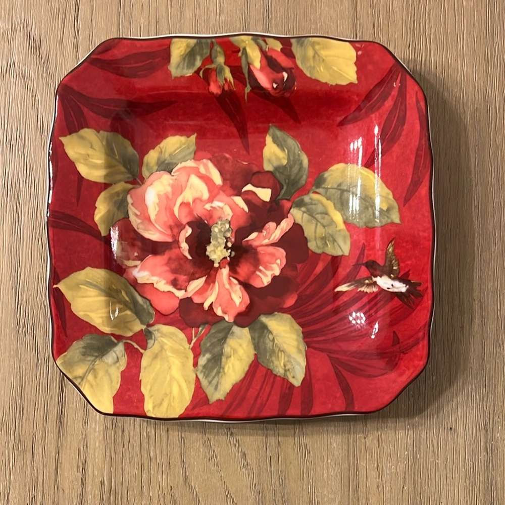 222 Fifth “Belize” square floral plate - red home decor dining replacement plate